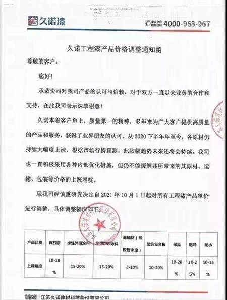 10月起，这些涂料企业开始涨价