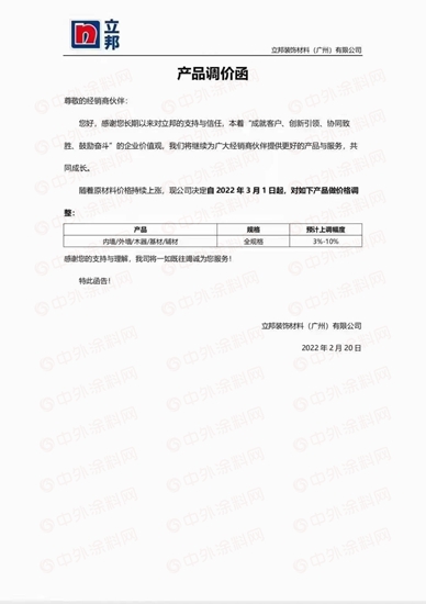 被迫涨价涂企疯现！立邦首涨！威士伯、宣伟、百色熊、阿克苏诺贝尔、巴德士、嘉宝莉、艾仕得、关西涂料、佐敦、ACTEGA、立帕麦……