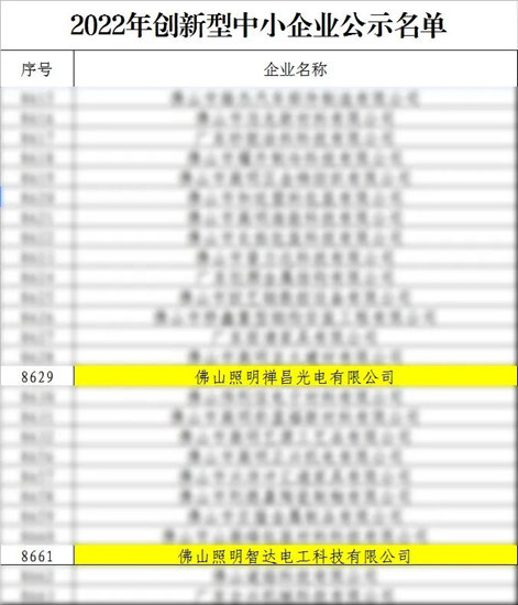 佛山照明两家子公司双双荣获“2022年广东省专精特新中小企业”、“2022年广东省创新型中小企业”认定