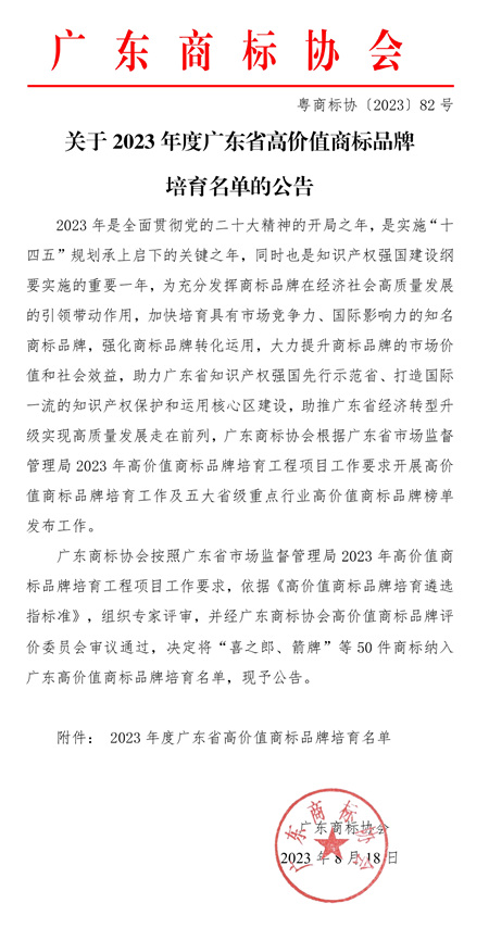 华盛家具集团旗下“华盛”品牌入选“广东省高价值商标品牌”