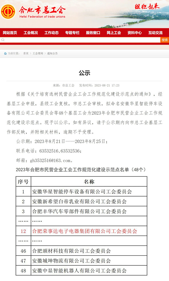 名单公布！荣事达集团工会名列榜中！