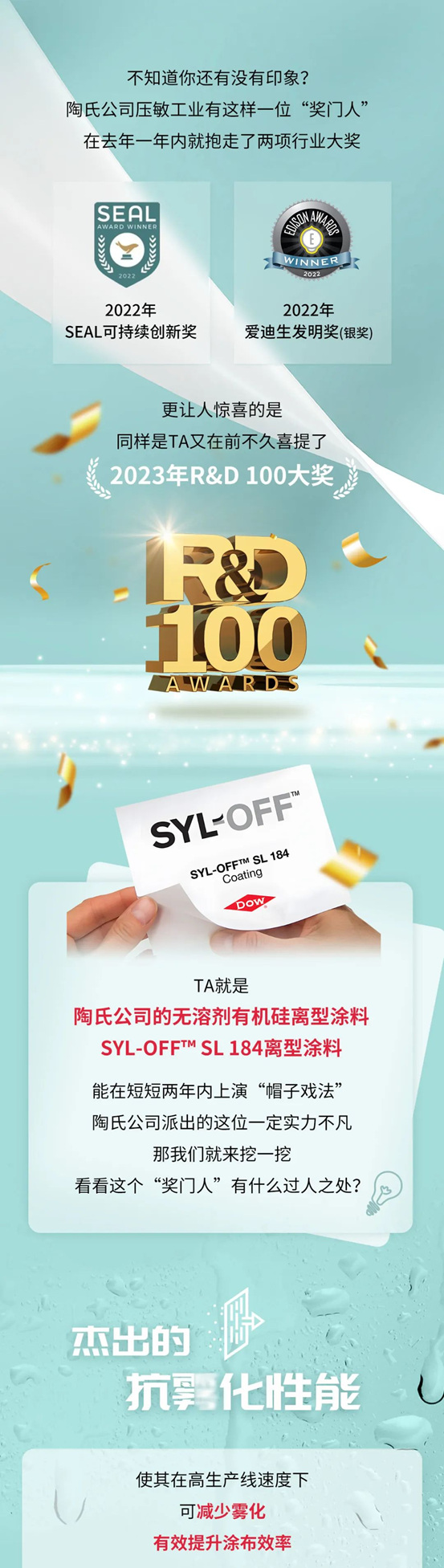 三次获奖！SYL-OFF™ SL 184离型涂料喜提“R&D 100大奖”