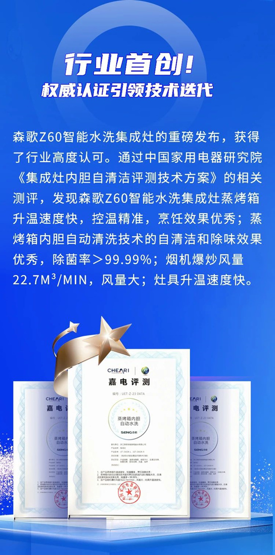 冠军携手！森歌重磅发布Z60智能水洗集成灶，开启“全自动智能水洗”时代