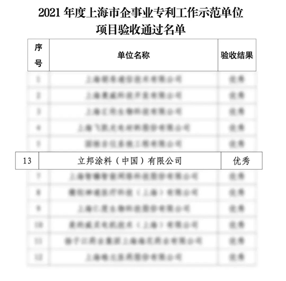 立邦通过上海市专利示范项目验收并获评优秀结果