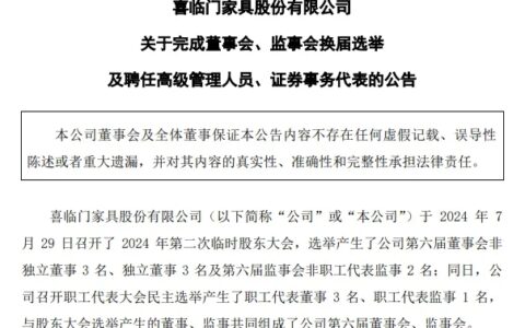 一上市家居企业完成换届选举，董事、副总裁大变动！