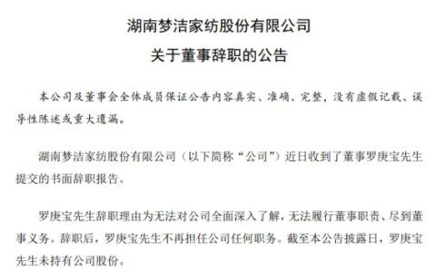 一家居上市公司董事辞职，理由竟为无法对公司全面深入了解，无法履行董事职责、尽到董事义务