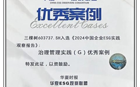 三棵树获评2024上市公司ESG“治理管理实践（G）优秀案例”